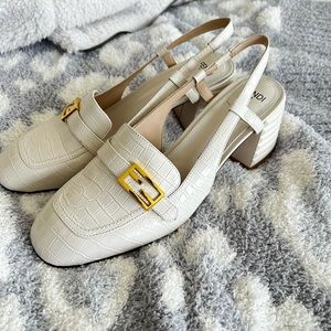 Authentic Fendi Promenade Embossed Leather Slingback Pumps